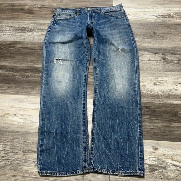 American Eagle Mid Wash Faded Blue Mens 32x32 Relaxed Fit Straight Denim Jeans - Picture 1 of 13